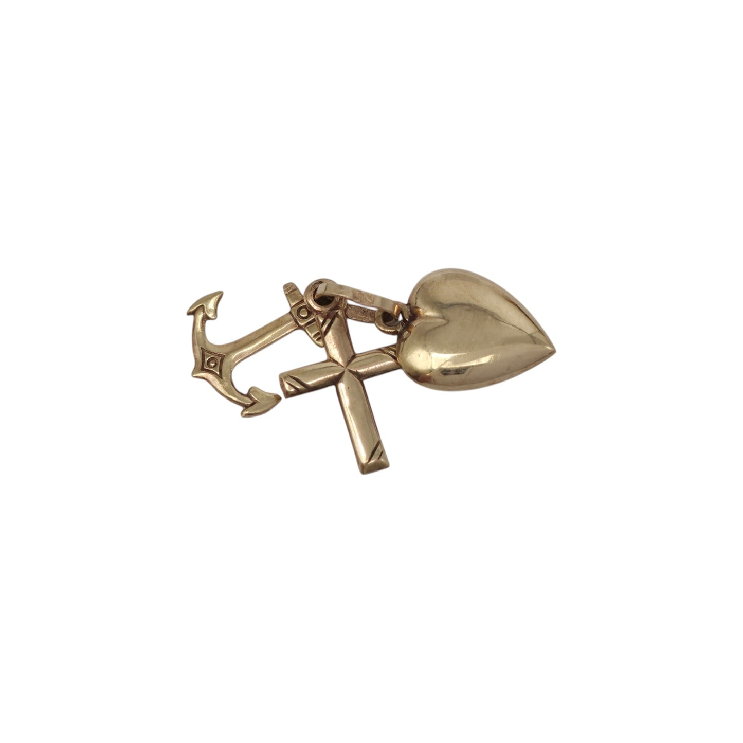 9ct 375 Yellow Gold Faith, Hope & Charity Charm L 1.3 cm 0.6 g.