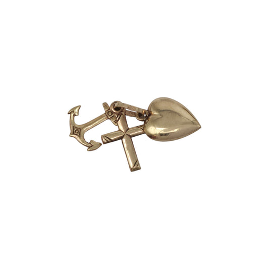 9ct 375 Yellow Gold Faith, Hope & Charity Charm L 1.3 cm 0.6 g.