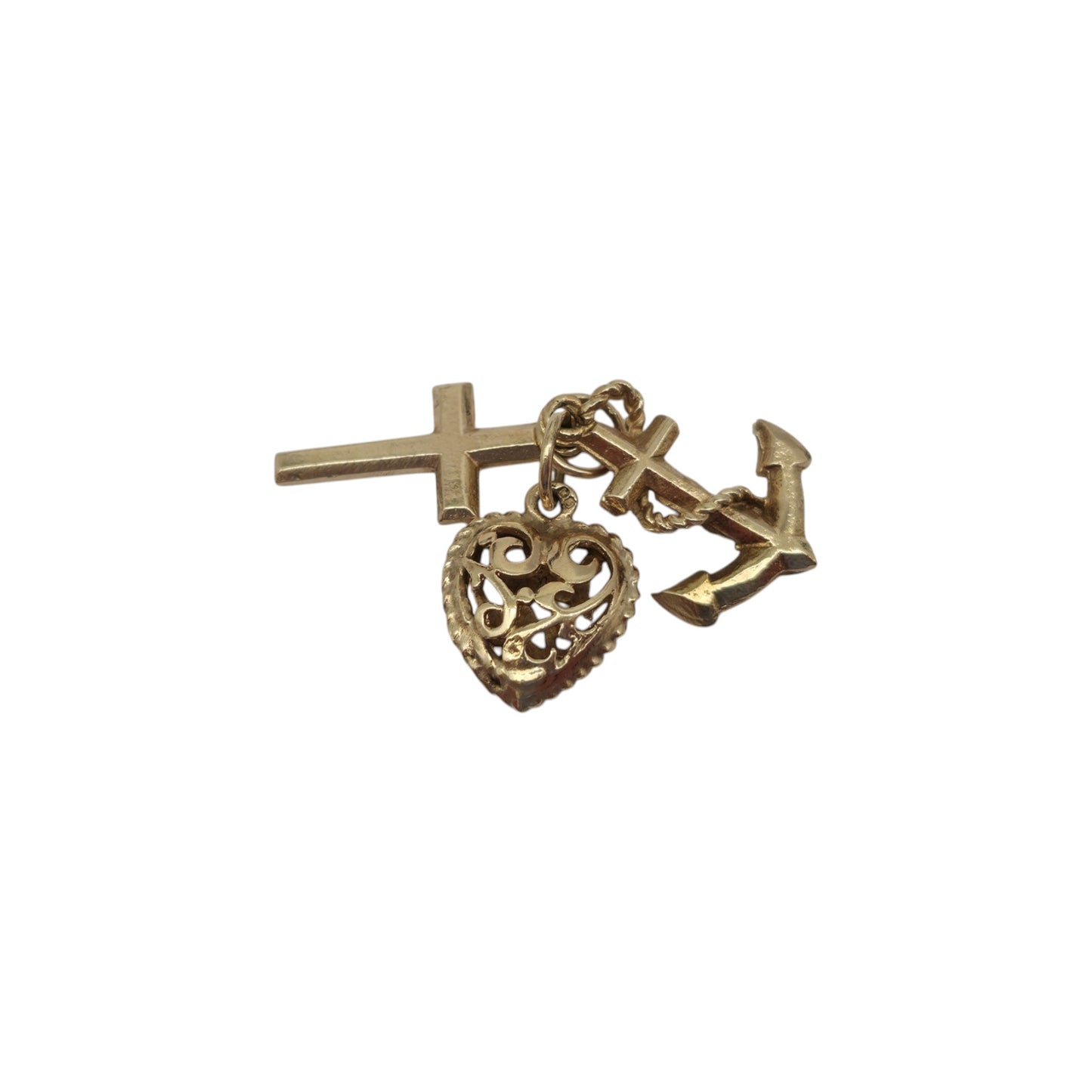 9ct 375 Yellow Gold Faith, Hope & Charity Charm 1977 L 1.5 cm 2.8 g.