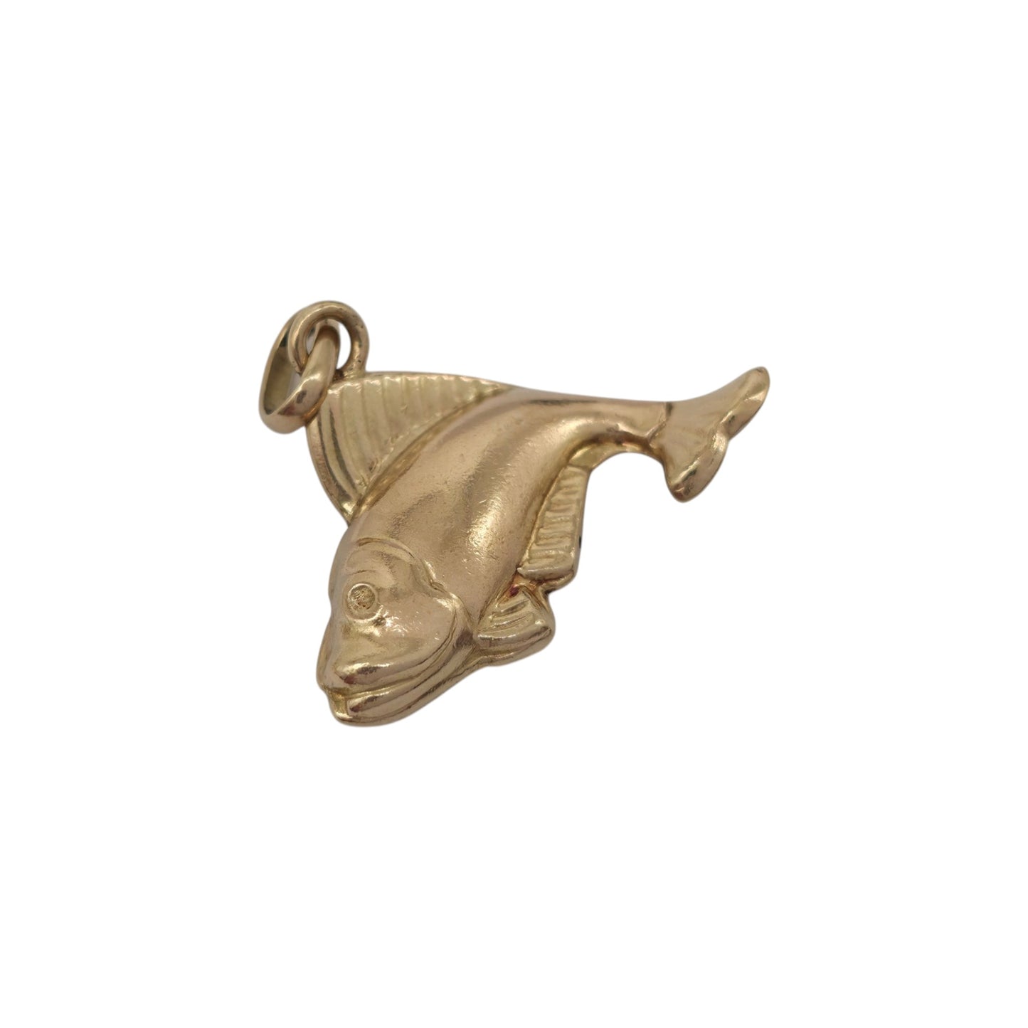 9ct 375 Yellow Gold Fish Charm 1962 L 2.2 cm 1.7 g.