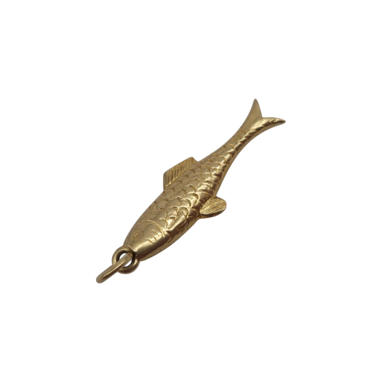9ct 375 Yellow Gold Fish Charm 1948 L 2.0 cm 0.9 g.