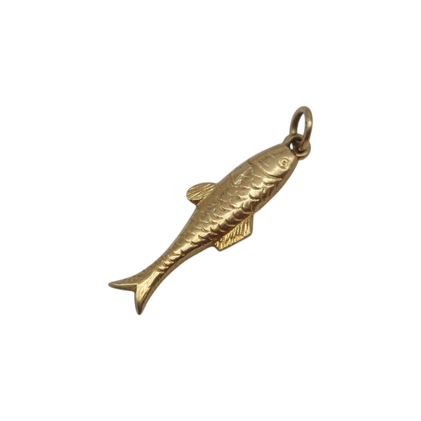 9ct 375 Yellow Gold Fish Charm 1948 L 2.0 cm 0.9 g.
