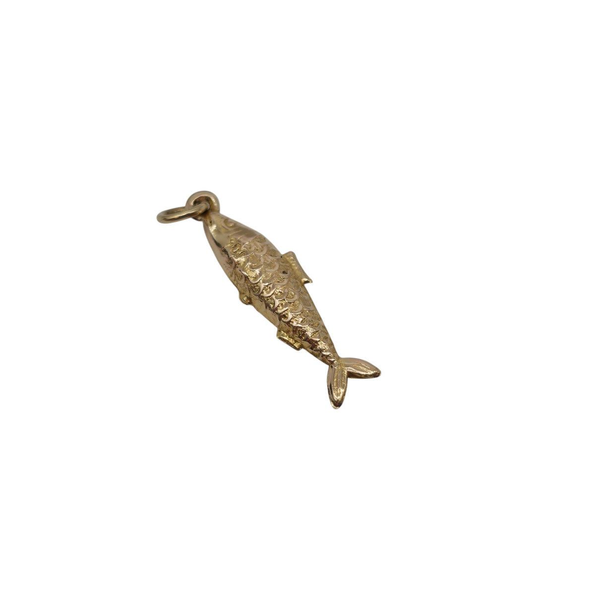 9ct 375 Yellow Gold Fish Charm c.1960's L 2.2 cm 0.6 g.