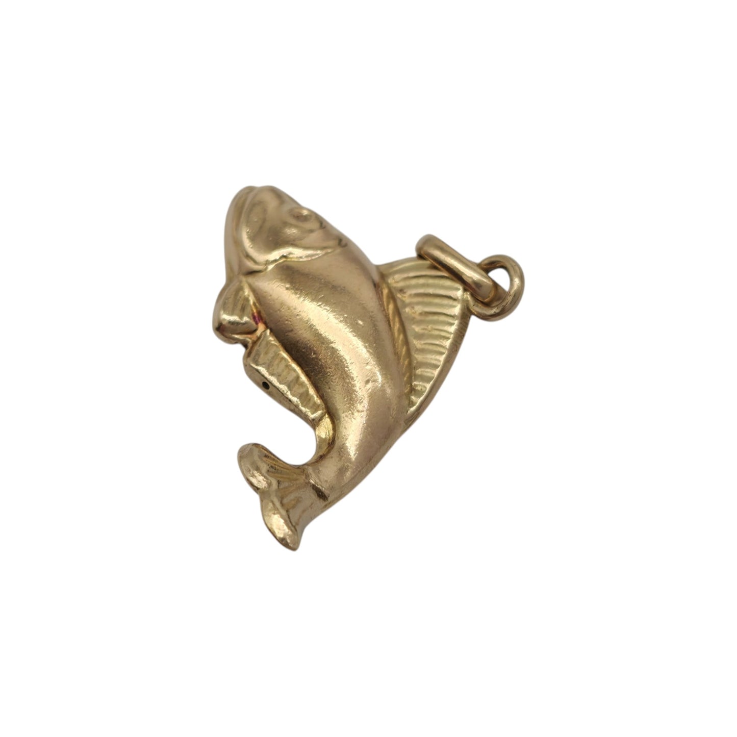 9ct 375 Yellow Gold Fish Charm 1962 L 2.2 cm 1.7 g.