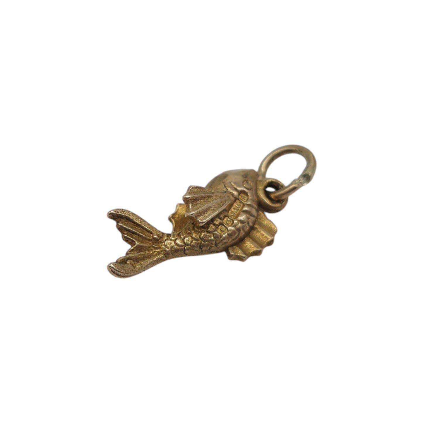 9ct 375 Yellow Gold Fish Charm 1953 L 1.4 cm 1.2 g.
