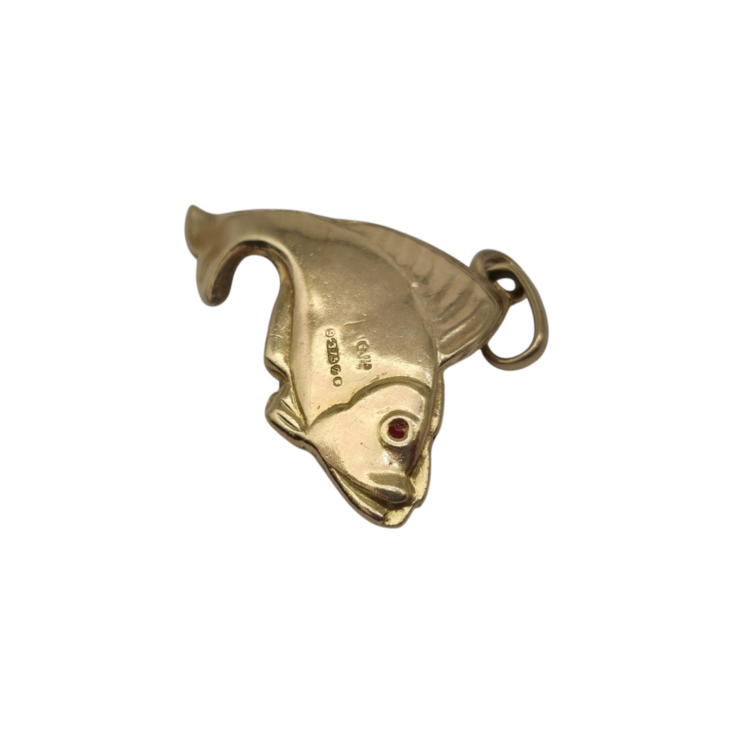 9ct 375 Yellow Gold Fish Charm 1962 L 2.2 cm 1.7 g.