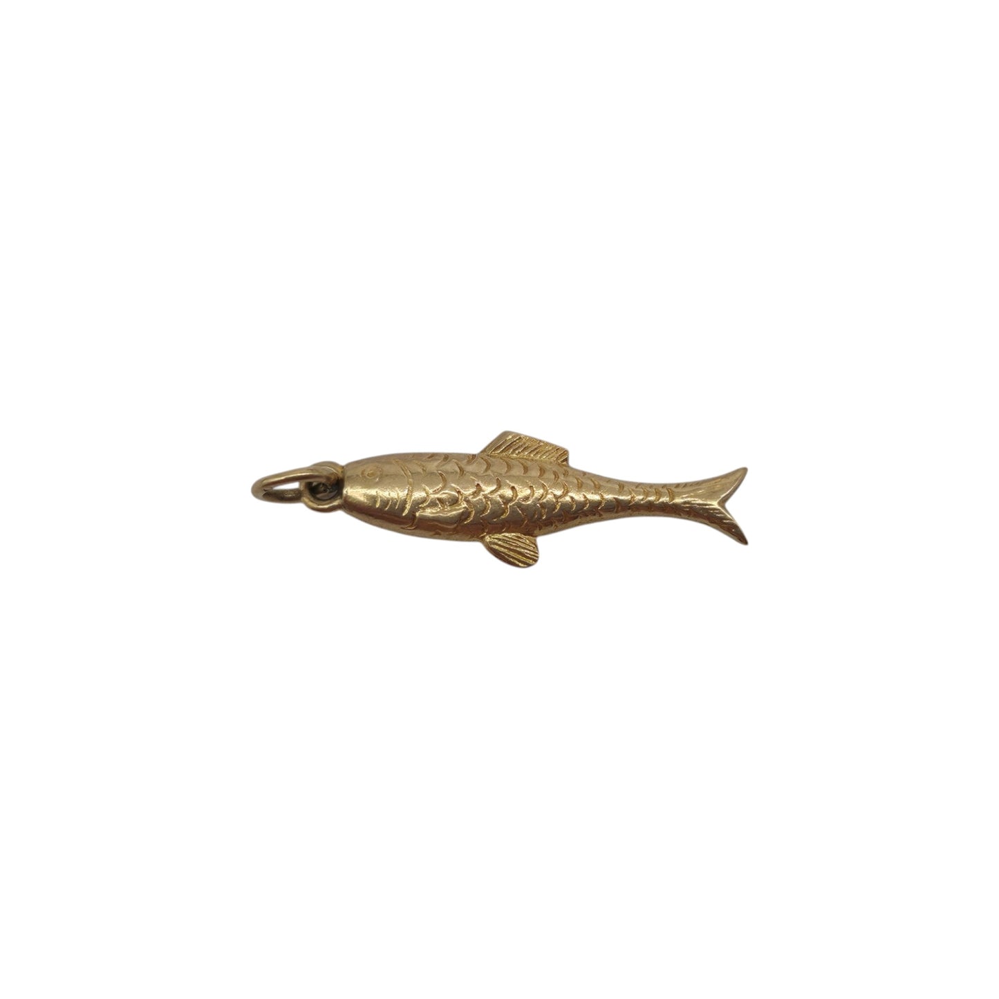 9ct 375 Yellow Gold Fish Charm 1948 L 2.0 cm 0.9 g.