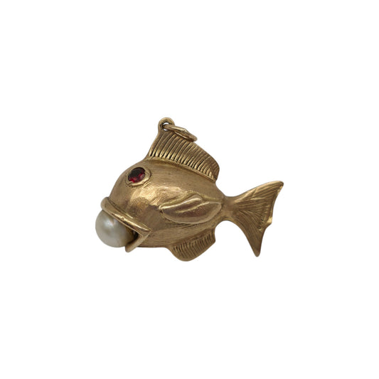 Heavy 9ct 375 Yellow Gold Fish Charm 1971 L 2.8 cm 6.8 g.