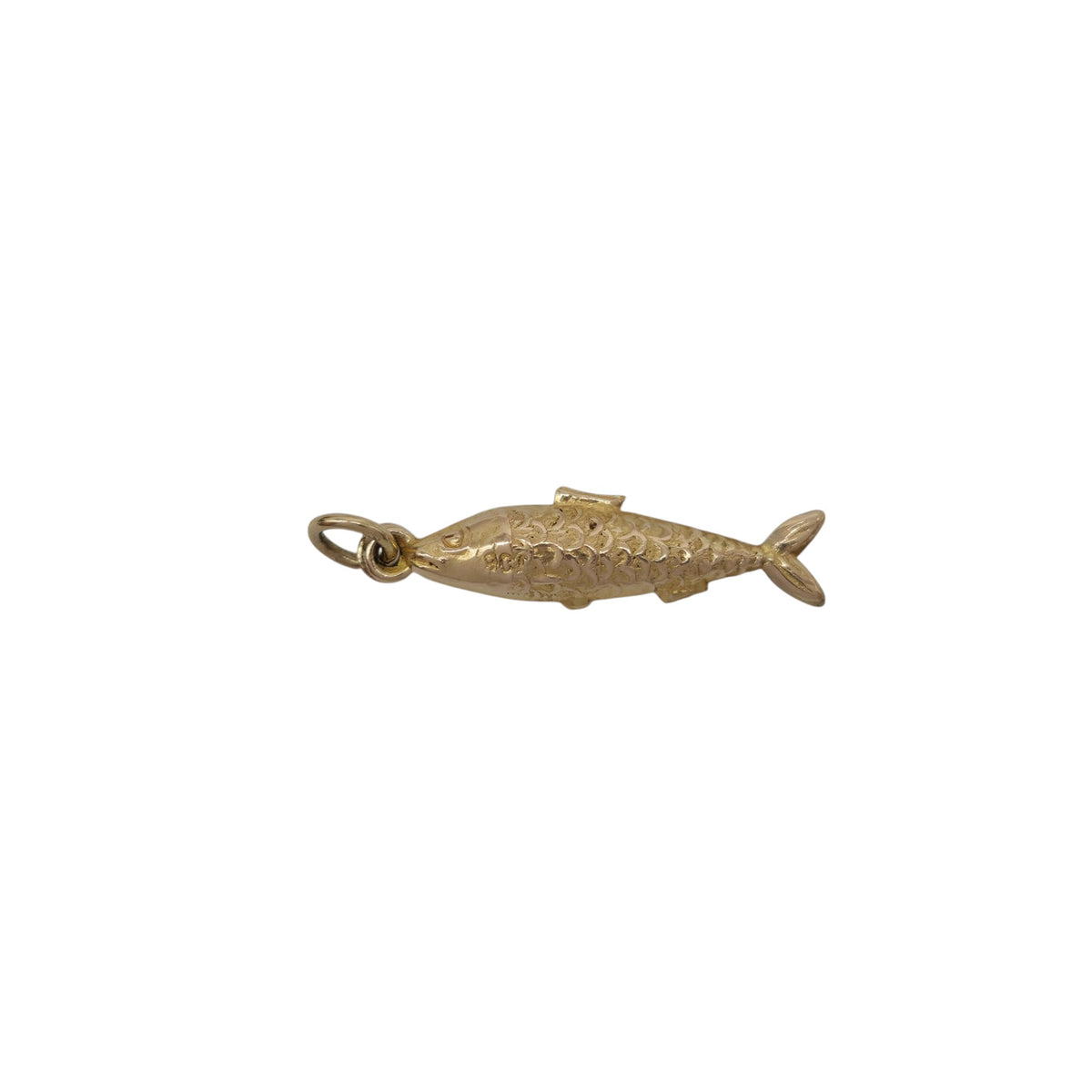 9ct 375 Yellow Gold Fish Charm c.1960's L 2.2 cm 0.6 g.
