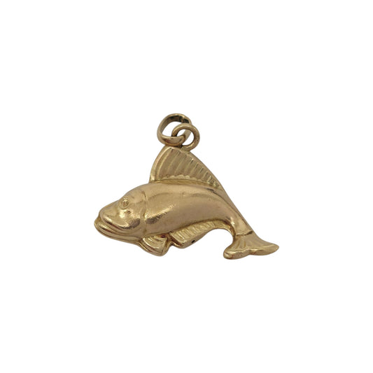 9ct 375 Yellow Gold Fish Charm 1962 L 2.2 cm 1.7 g.