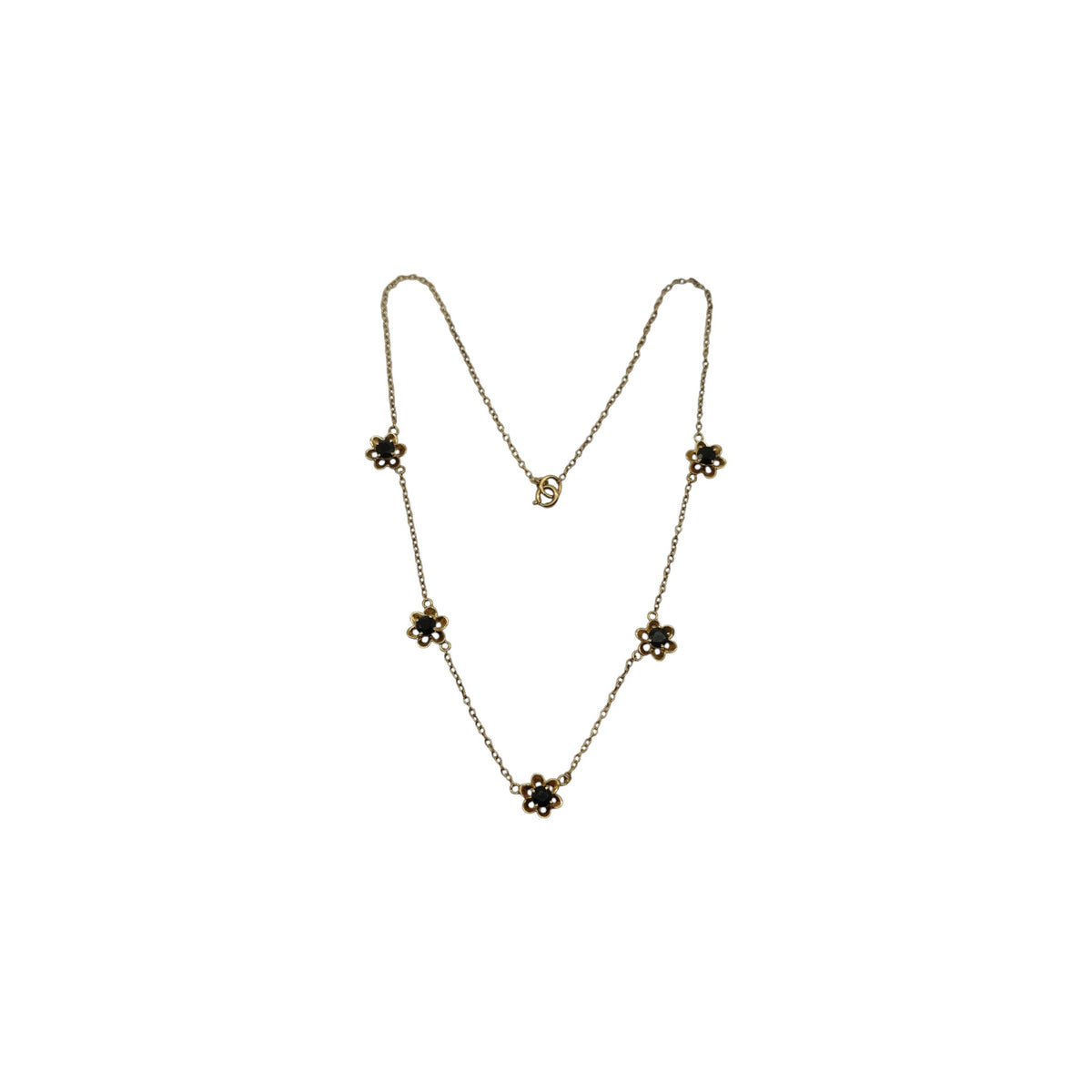 9ct 375 Yellow Gold Sapphire Flower Necklace 1978 L 46.1 cm 4.6 g.