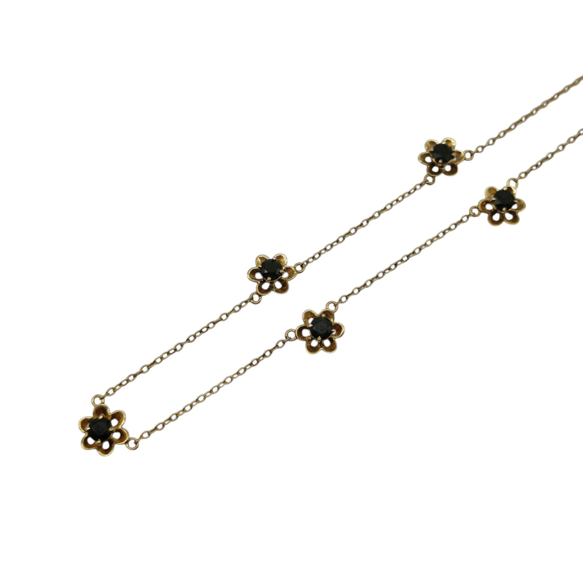 9ct 375 Yellow Gold Sapphire Flower Necklace 1978 L 46.1 cm 4.6 g.