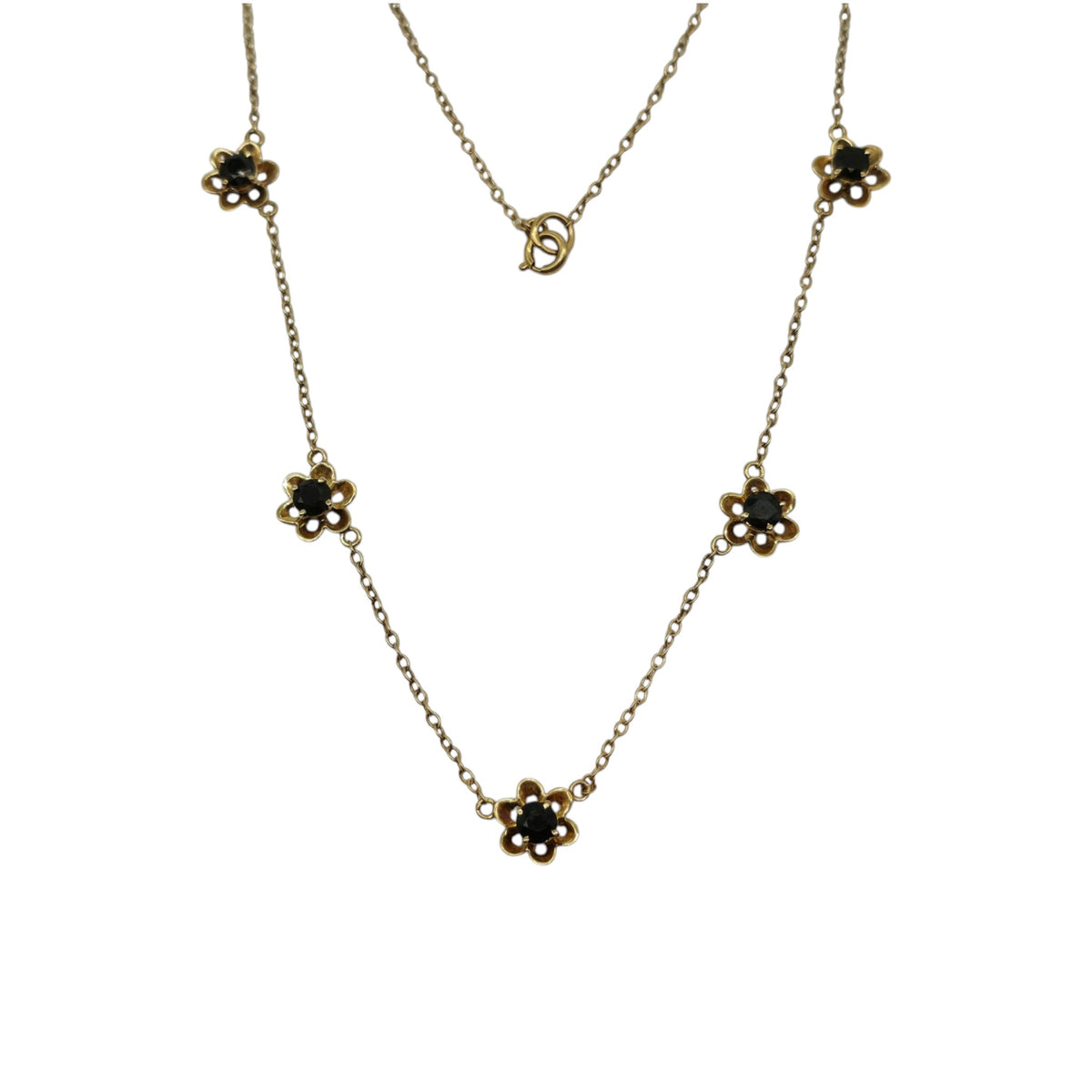 9ct 375 Yellow Gold Sapphire Flower Necklace 1978 L 46.1 cm 4.6 g.