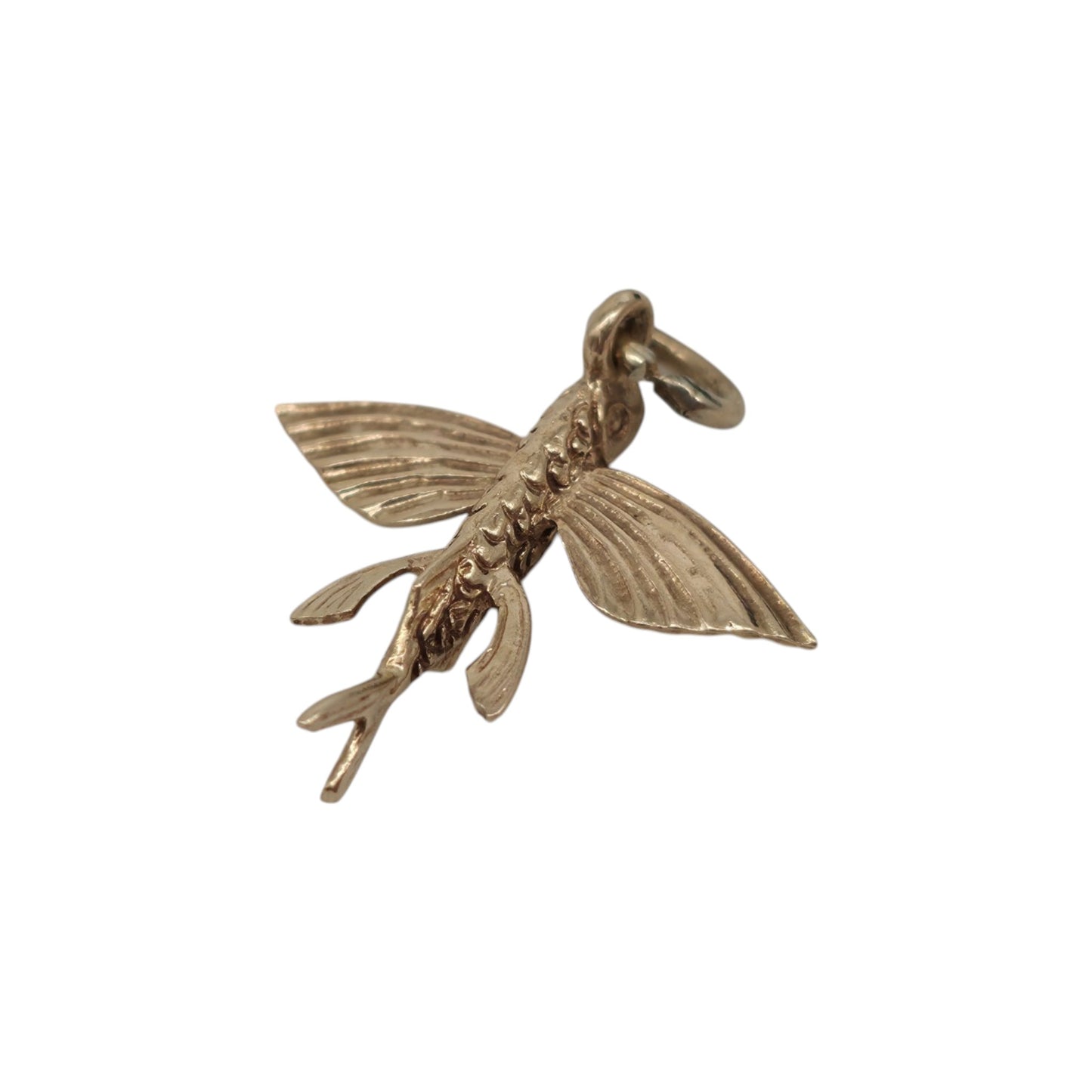 9ct 375 Yellow Gold Flying Fish Charm 1973 L 1.6 cm 0.9 g.