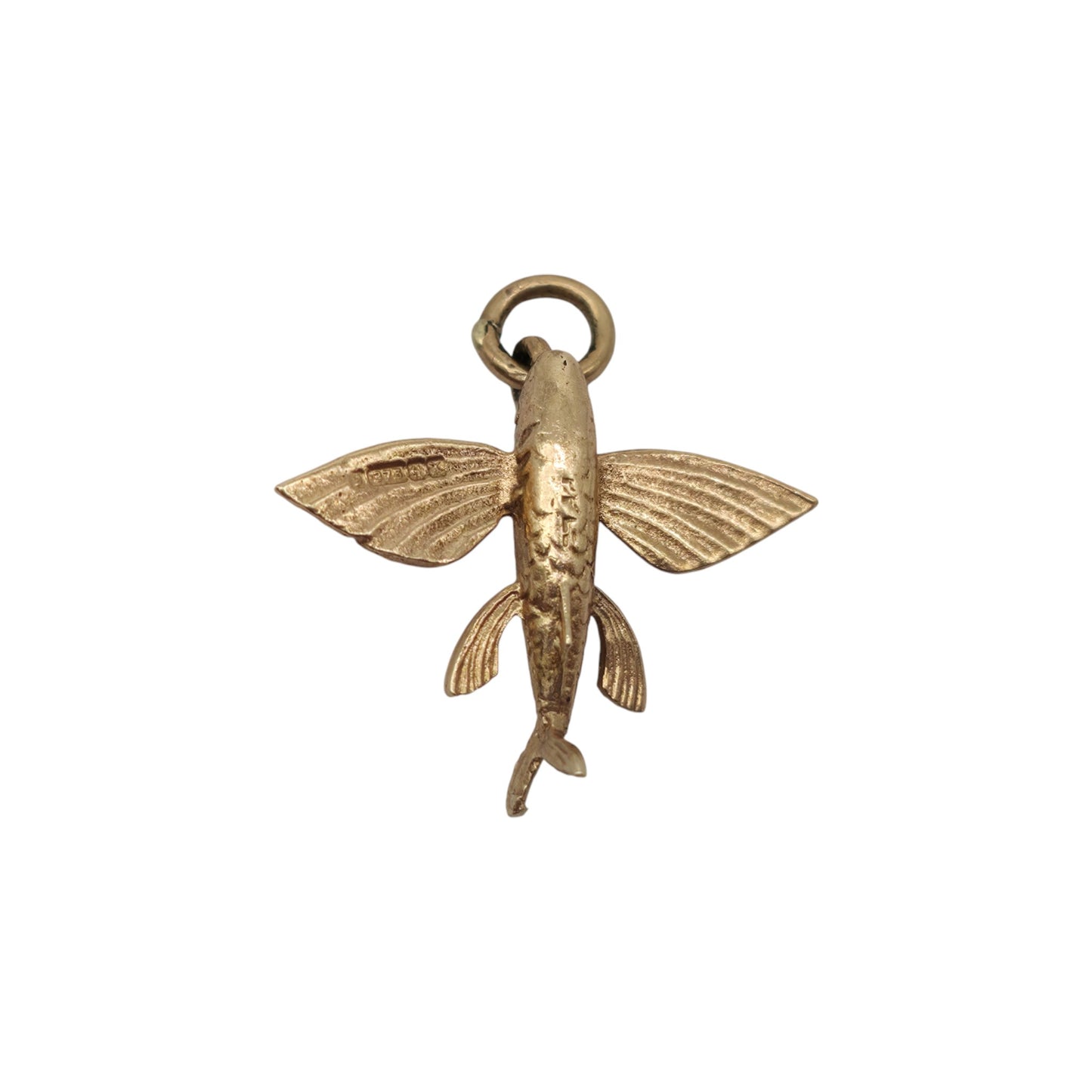 9ct 375 Yellow Gold Flying Fish Charm 1972 L 1.6 cm 1.3 g.