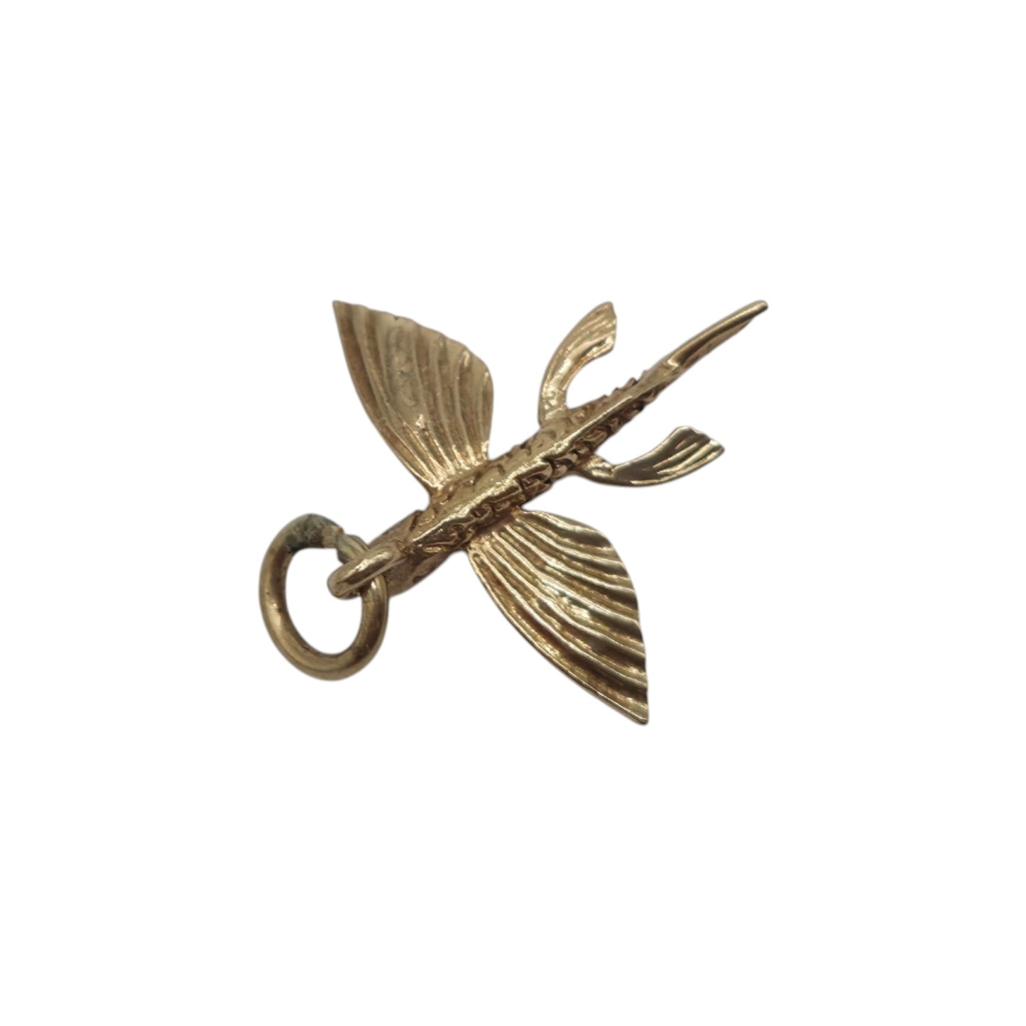 9ct 375 Yellow Gold Flying Fish Charm 1973 L 1.6 cm 0.9 g.