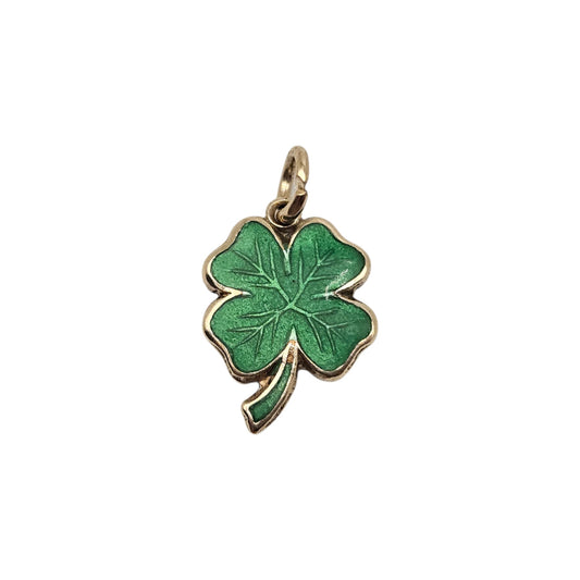 pre-owned 9ct gold &amp; enamel Four Leaf Clover Lucky Charm