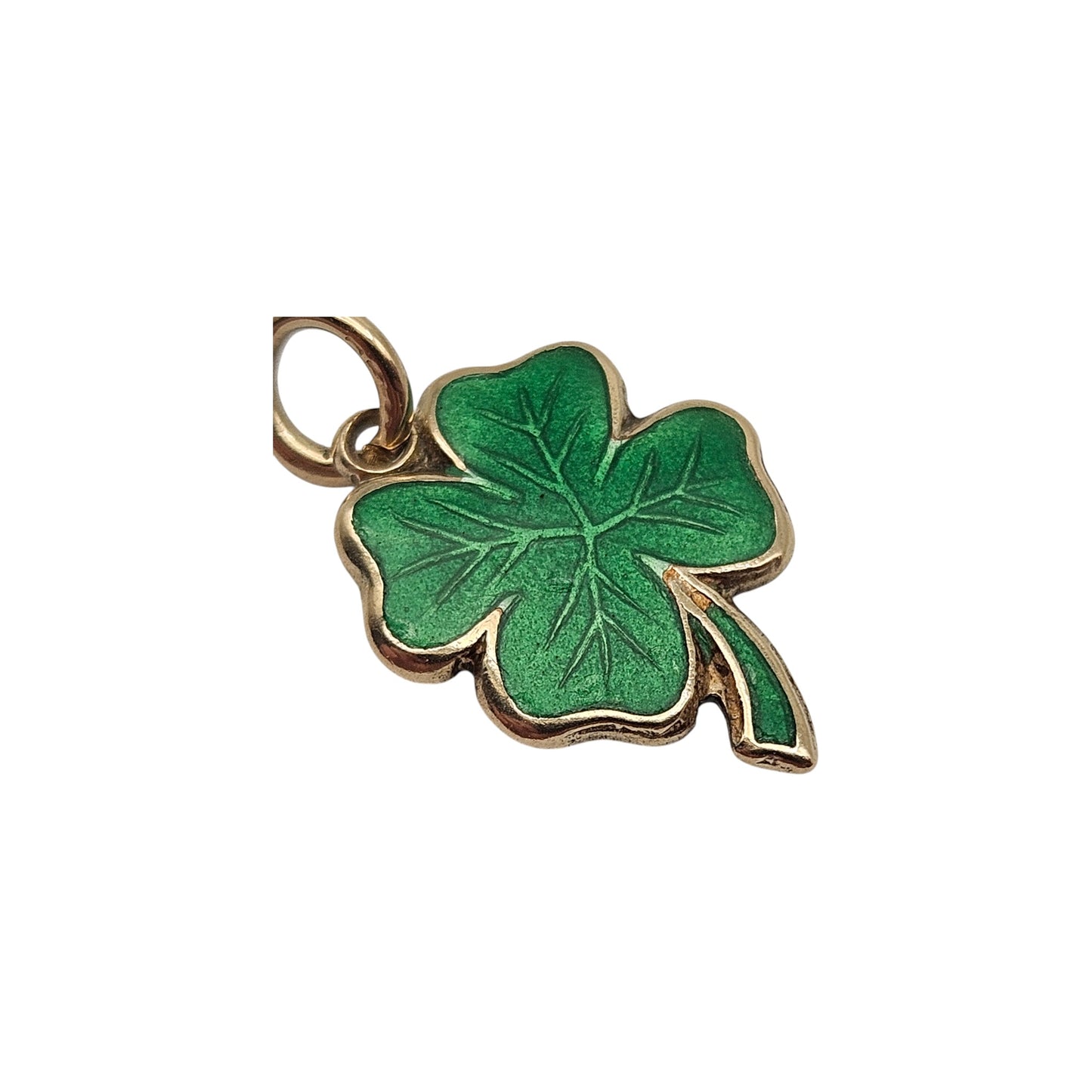 9ct Yellow Gold & Enamel Four Leaf Clover Charm c.1950's L 1.2 cm 1.0 g.