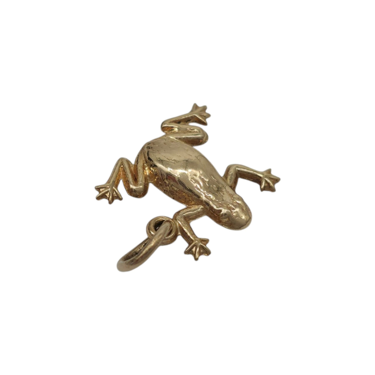 9ct 375 Yellow Gold Frog Charm 1973 L 1.0 cm 0.5 g.