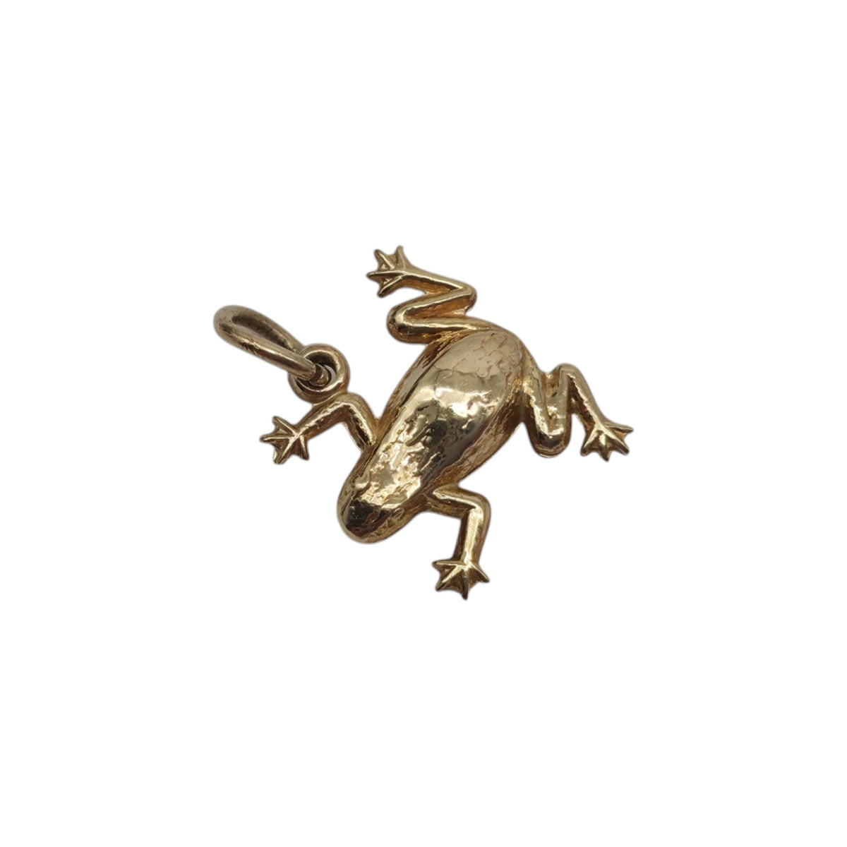9ct 375 Yellow Gold Frog Charm 1973 L 1.0 cm 0.5 g.