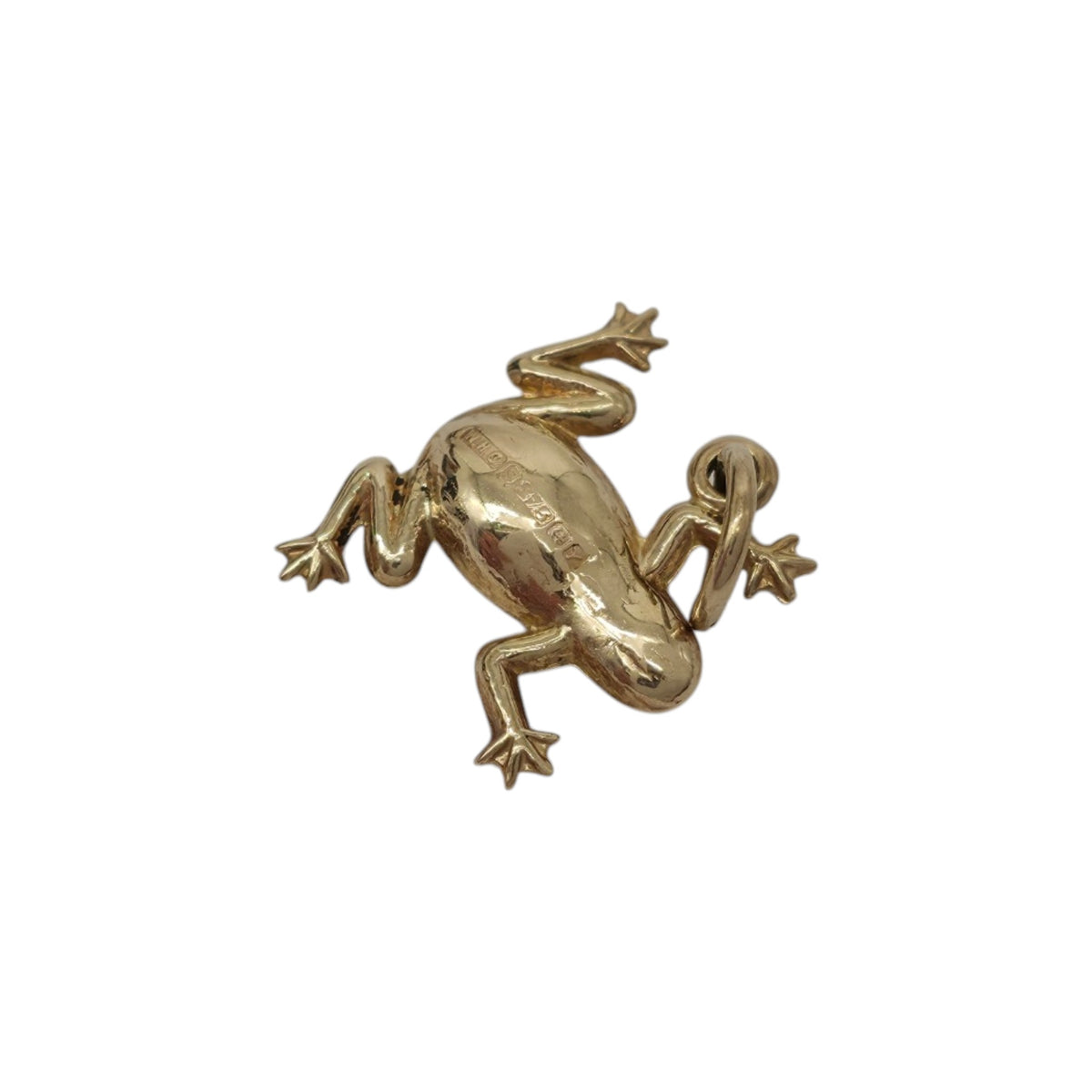 9ct 375 Yellow Gold Frog Charm 1973 L 1.0 cm 0.5 g.