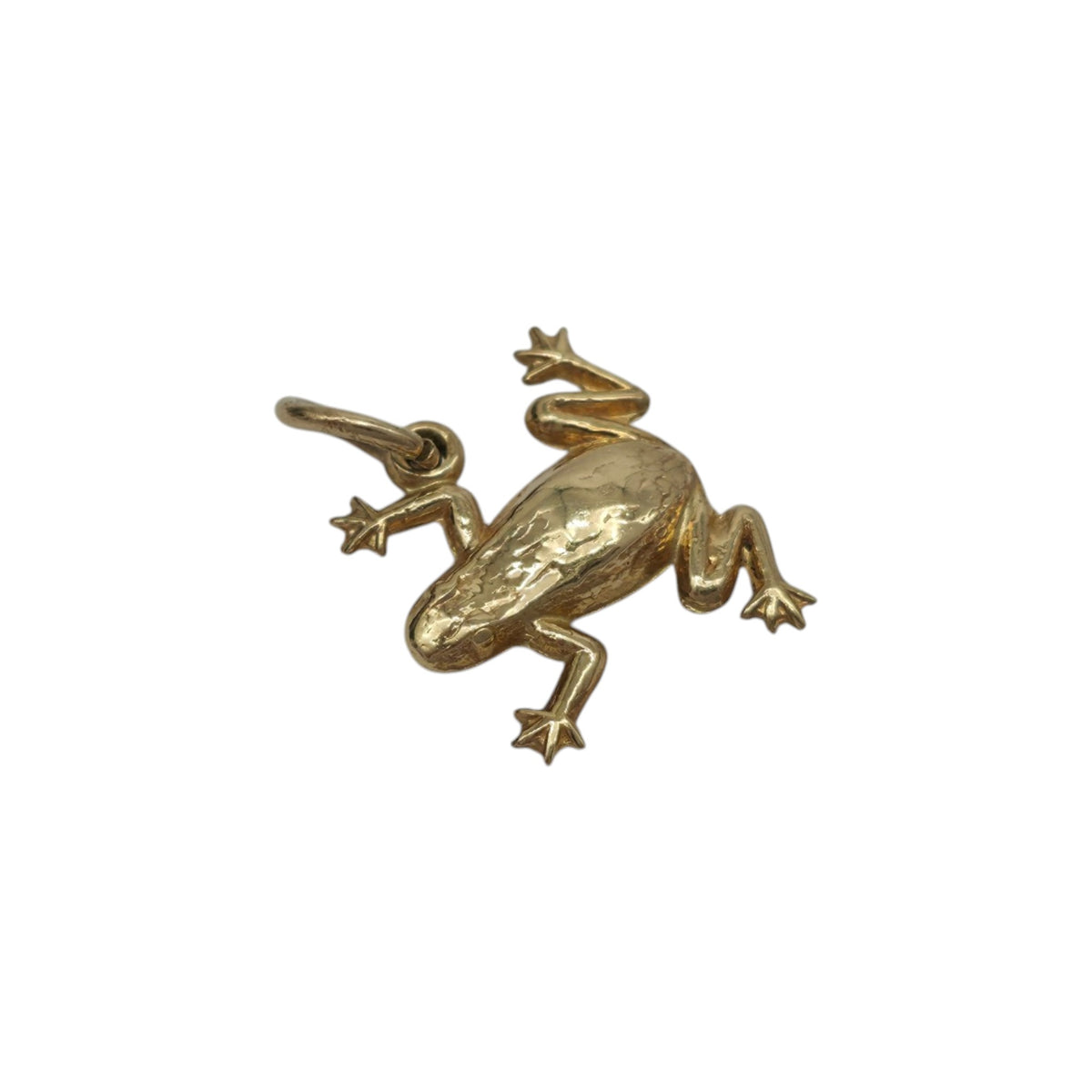9ct 375 Yellow Gold Frog Charm 1973 L 1.0 cm 0.5 g.