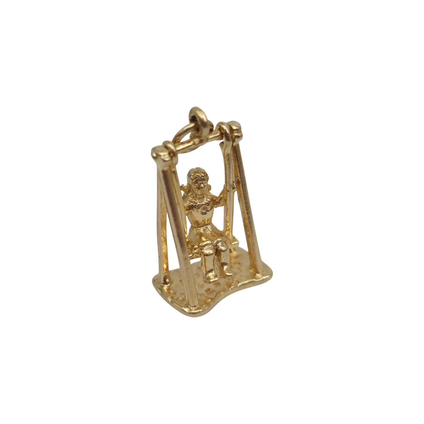 9ct 375 Yellow Gold Articulated Girl On A Swing Charm 1965 L 1.8 cm 3.5 g.