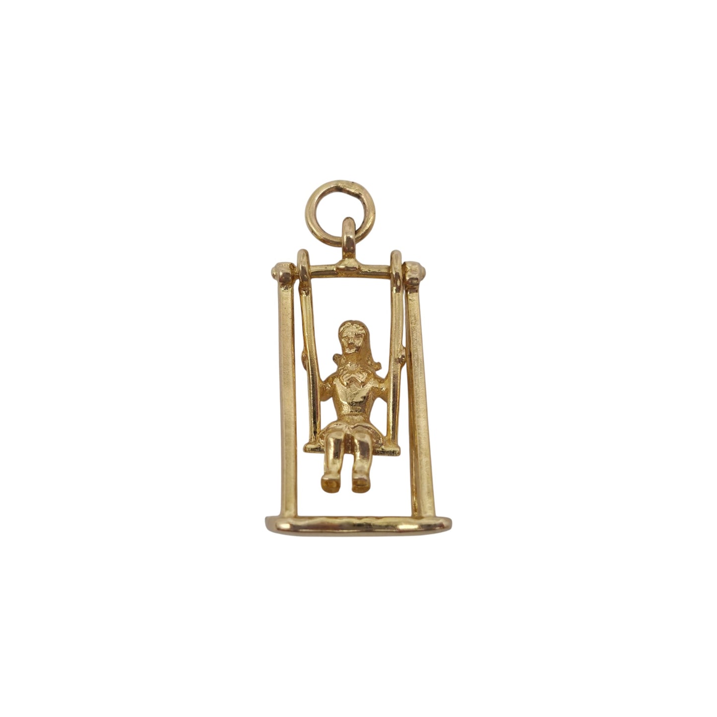 9ct 375 Yellow Gold Articulated Girl On A Swing Charm 1965 L 1.8 cm 3.5 g.