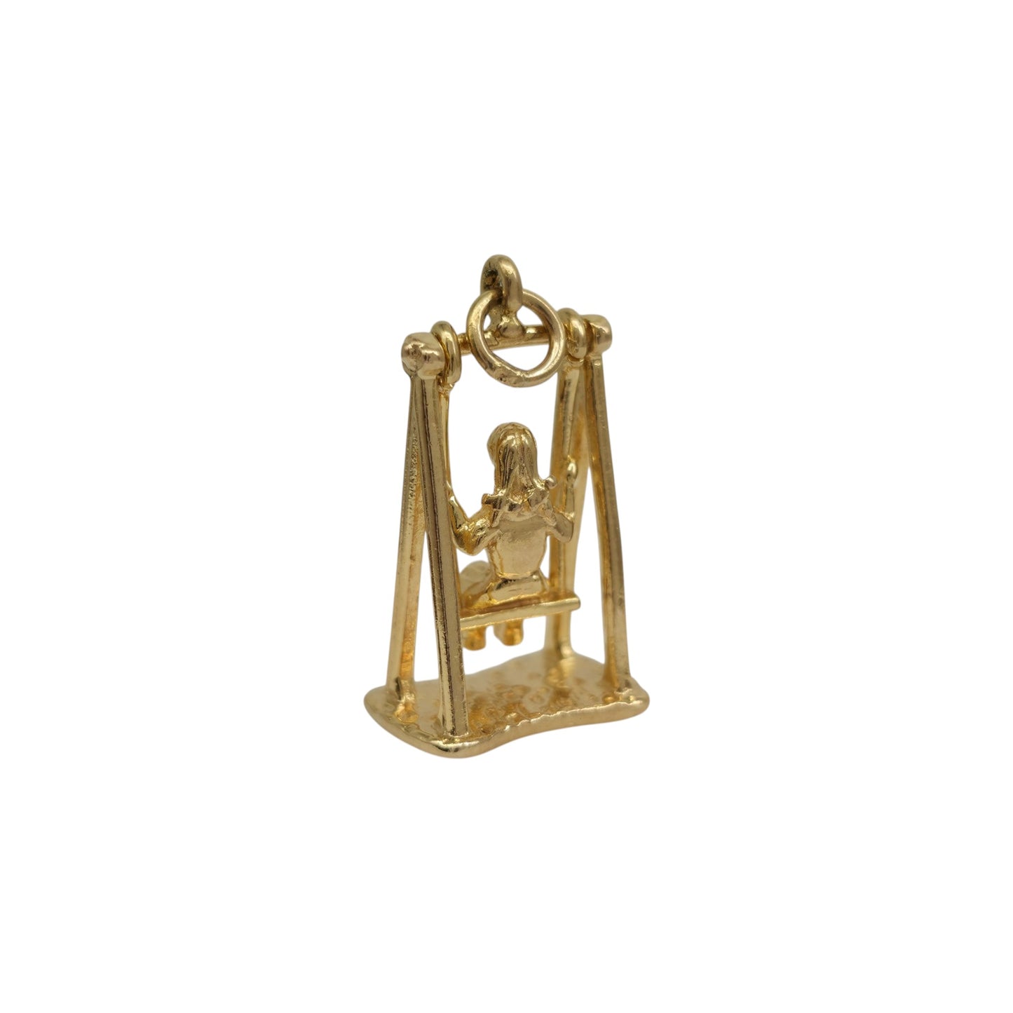 9ct 375 Yellow Gold Articulated Girl On A Swing Charm 1965 L 1.8 cm 3.5 g.