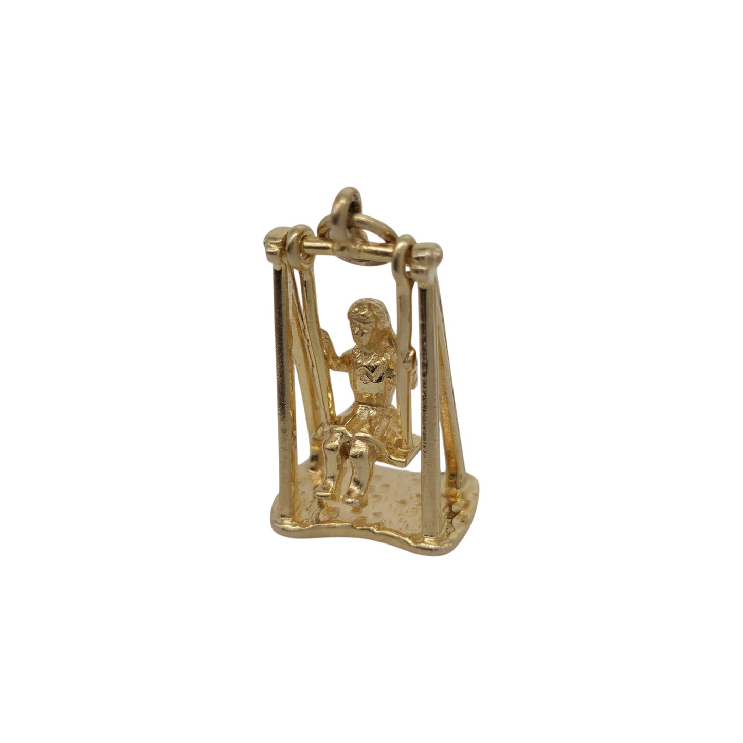 9ct 375 Yellow Gold Articulated Girl On A Swing Charm 1965 L 1.8 cm 3.5 g.