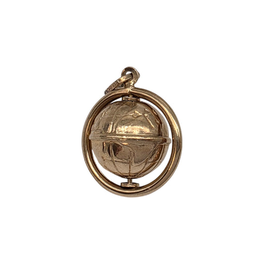 9ct 375 Yellow Gold Spinning Globe Charm L 1.6 cm 2.1 g.