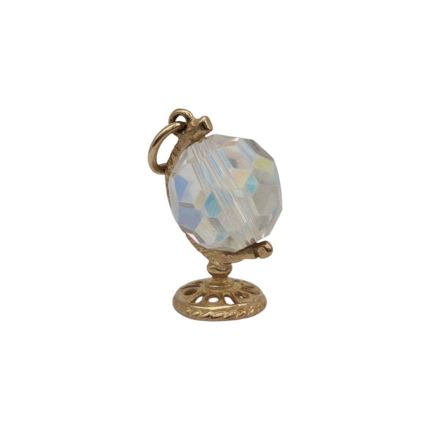 9ct Yellow Gold Crystal Globe Charm L 1.4 cm 1.1 g.