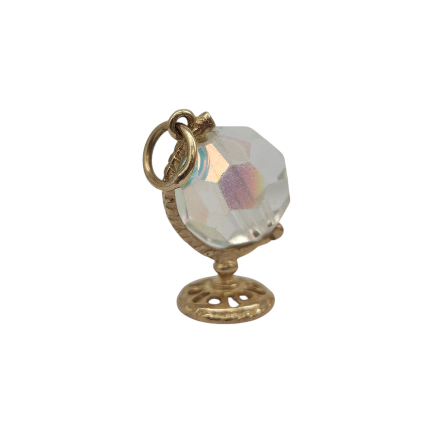 9ct Yellow Gold Crystal Globe Charm L 1.4 cm 1.1 g.
