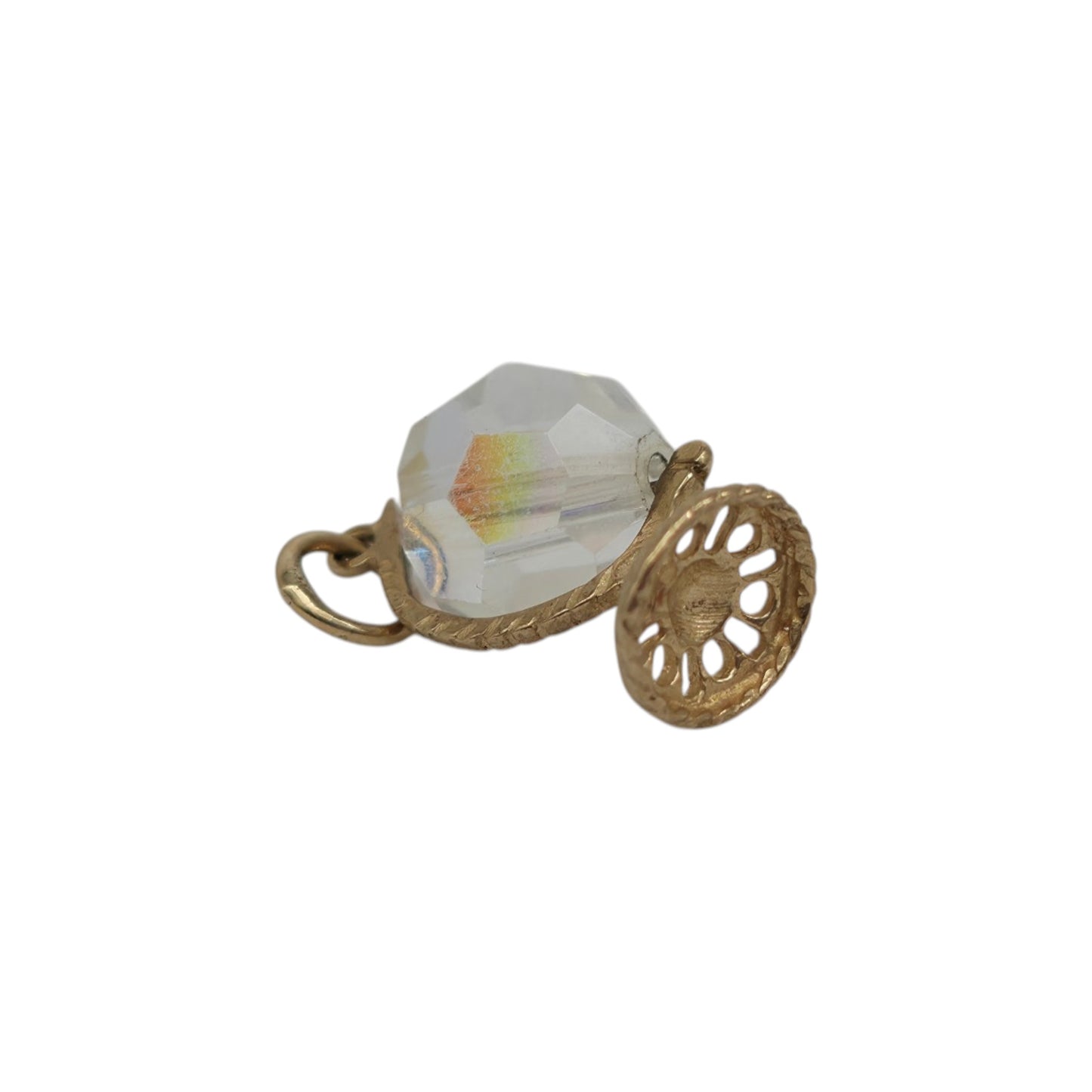 9ct Yellow Gold Crystal Globe Charm L 1.4 cm 1.1 g.
