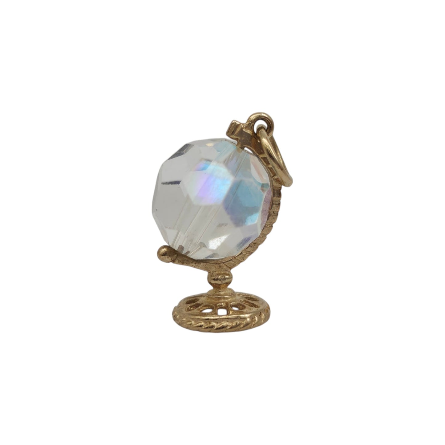 9ct Yellow Gold Crystal Globe Charm L 1.4 cm 1.1 g.