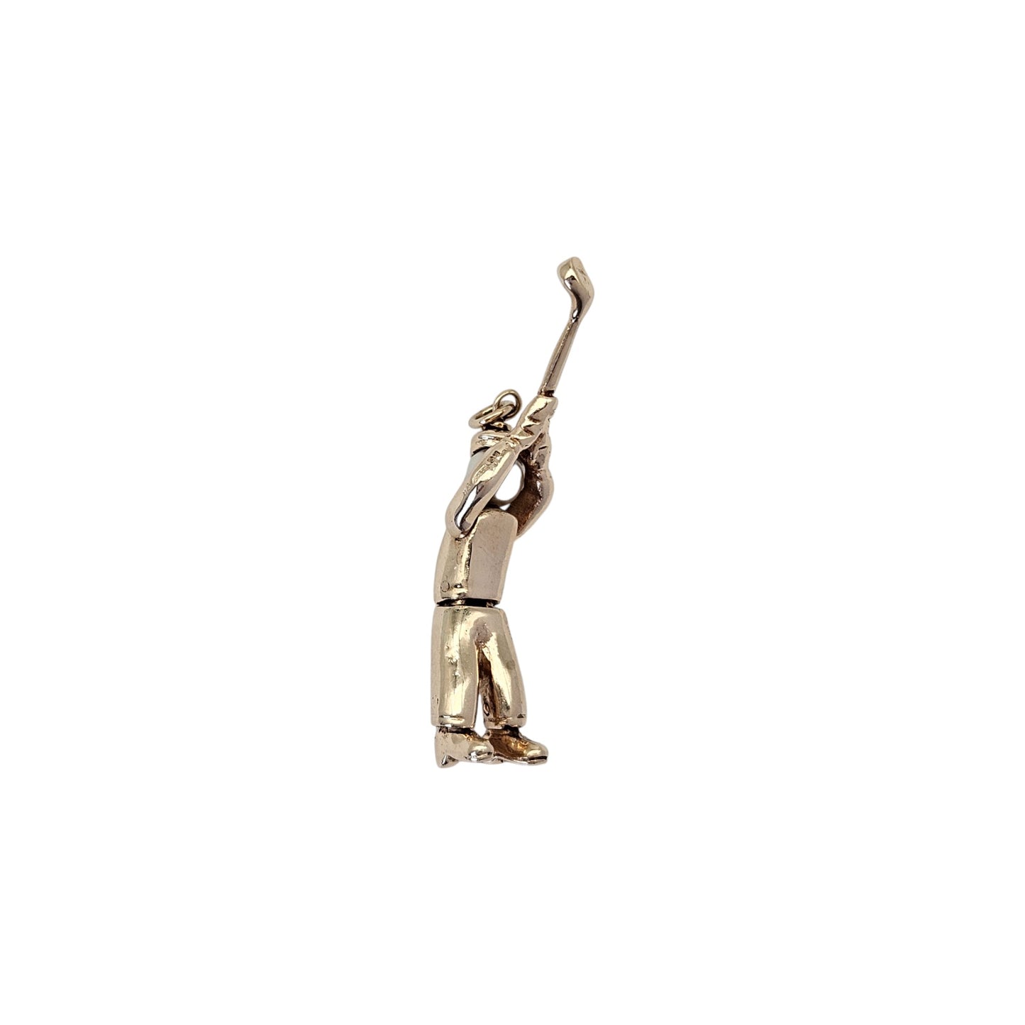 9ct 375 Yellow Gold Articulated Golf Player Pendant With Pearl L 3.1 cm 6.6 g.