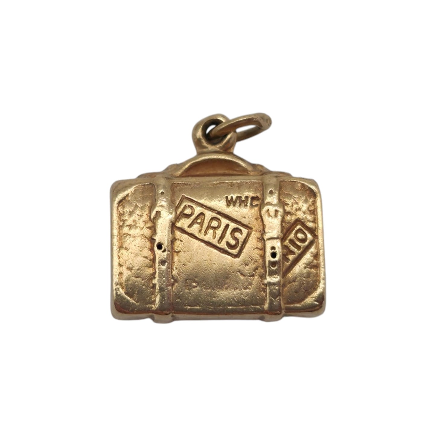 Chester 9ct 375 Yellow Gold Grand Tour Suitcase Charm 1960 L 1.2 cm 0.7 g.