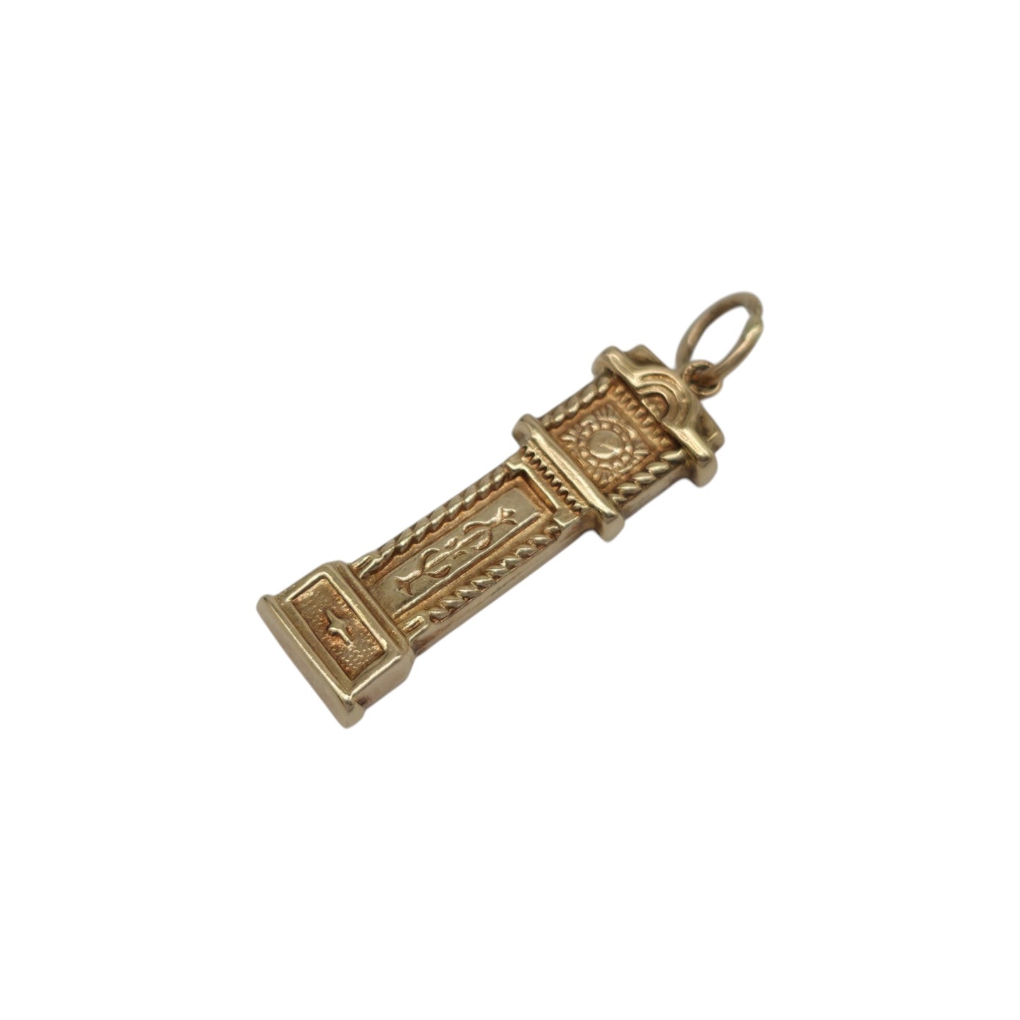 9ct 375 Yellow Gold Grandfather Clock Charm 1974 L 2.2 cm 1.0 g.