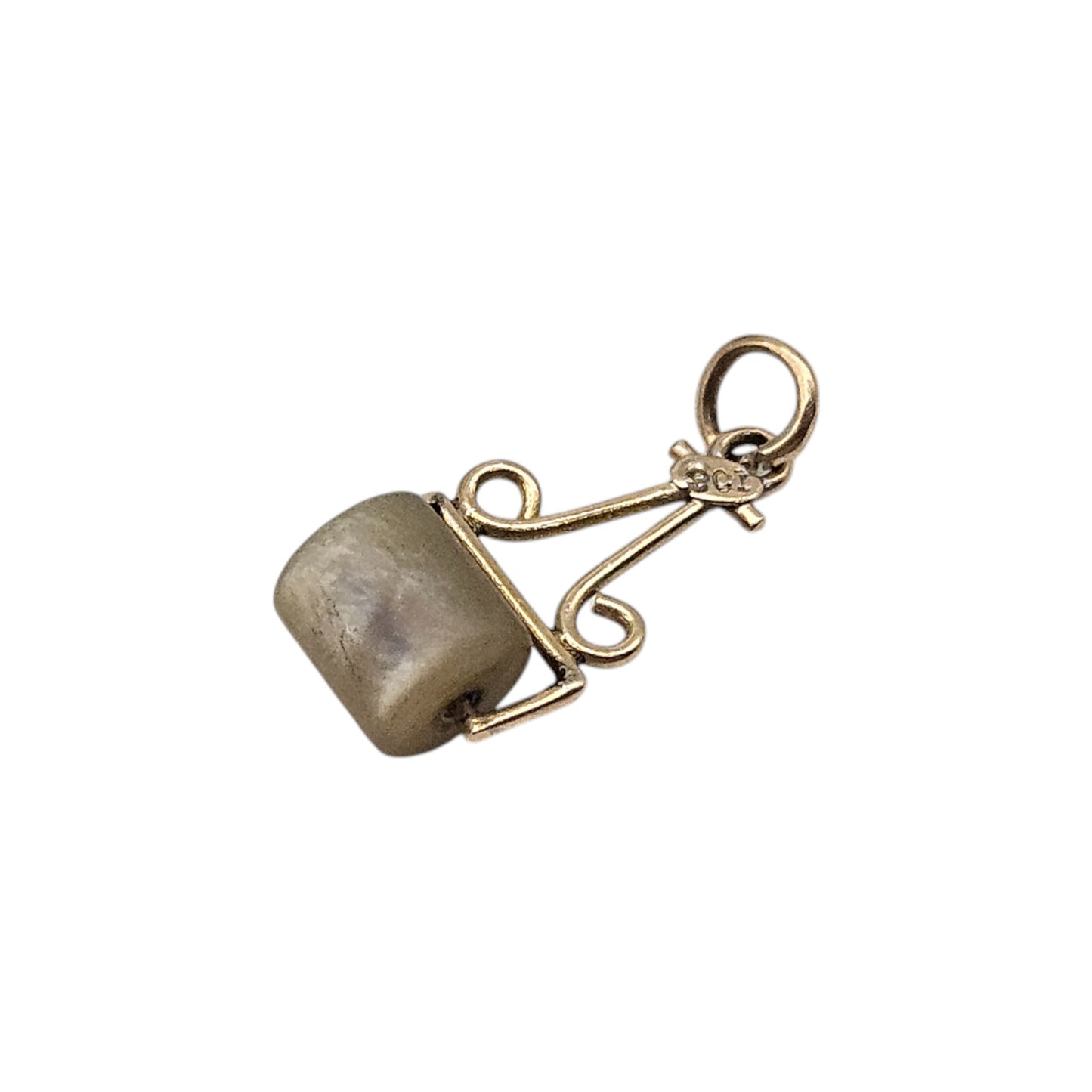 Antique 9ct Yellow Gold & MOP Grass Roller Charm c.1920 L 1.5 cm 0.8 g.