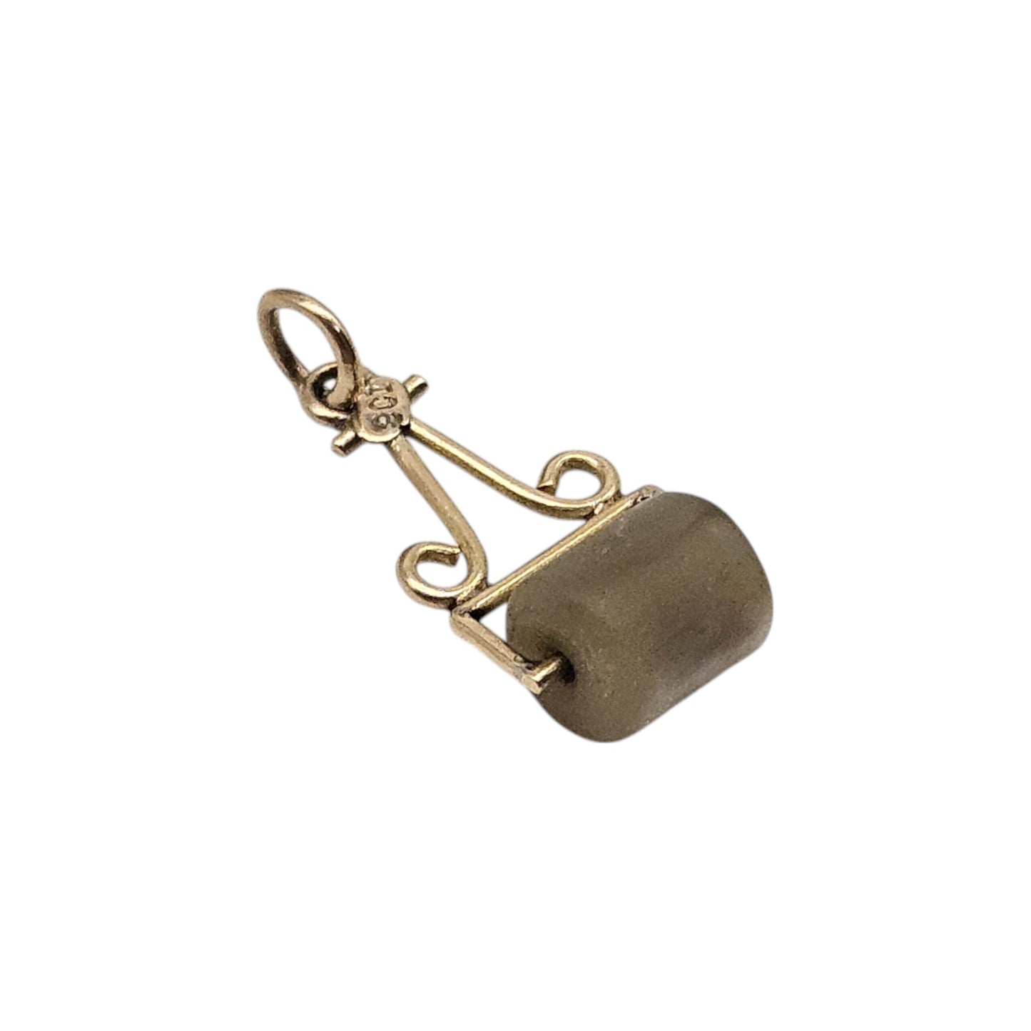 Antique 9ct Yellow Gold & MOP Grass Roller Charm c.1920 L 1.5 cm 0.8 g.