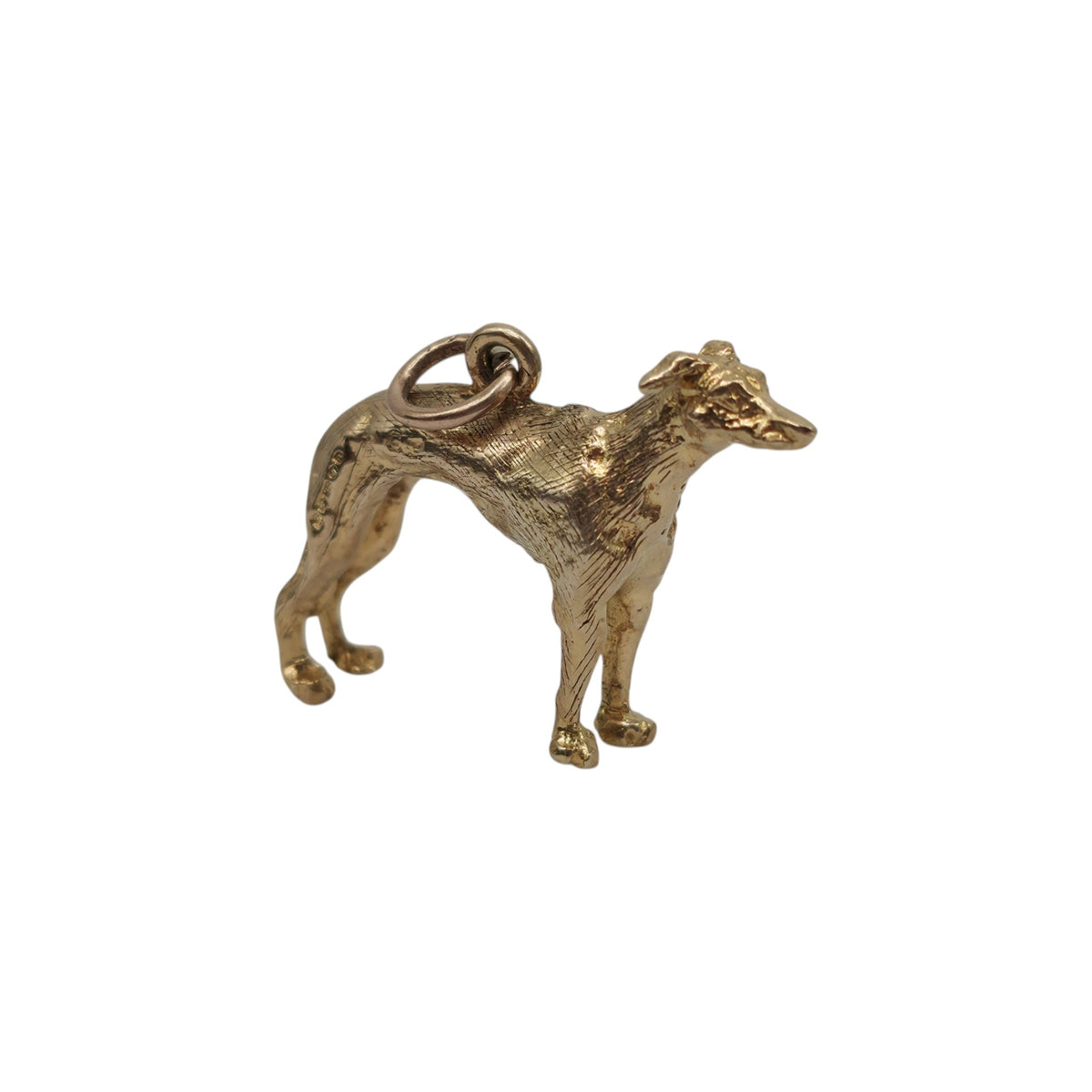 9ct 375 Yellow Gold Greyhound Charm 1971 L 2.3 cm 3.5 g.