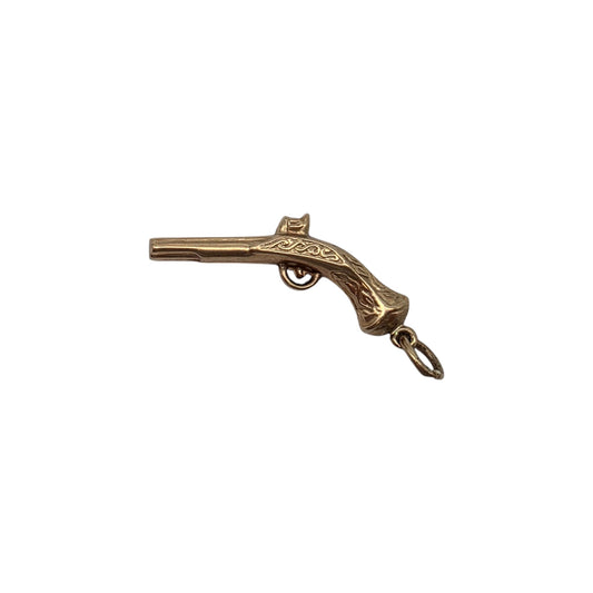 9ct 375 Yellow Gold Gun Charm 1978 L 2.5 cm 0.7 g.