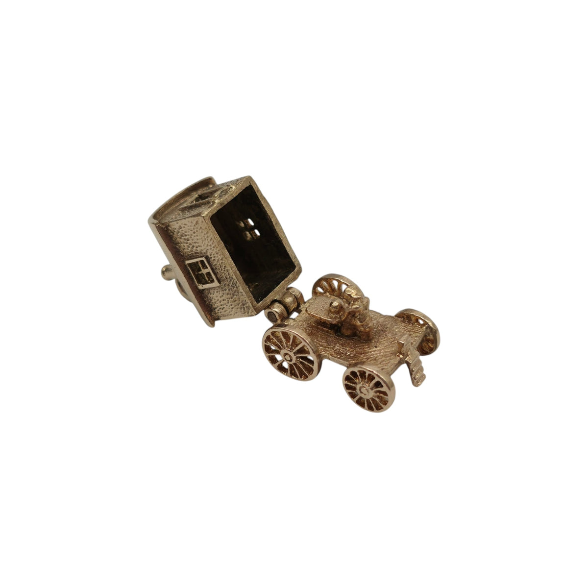 Heavy 9ct 375 Yellow Gold Gypsy Caravan Opening Charm 1963 L 1.5 cm 5.1 g.