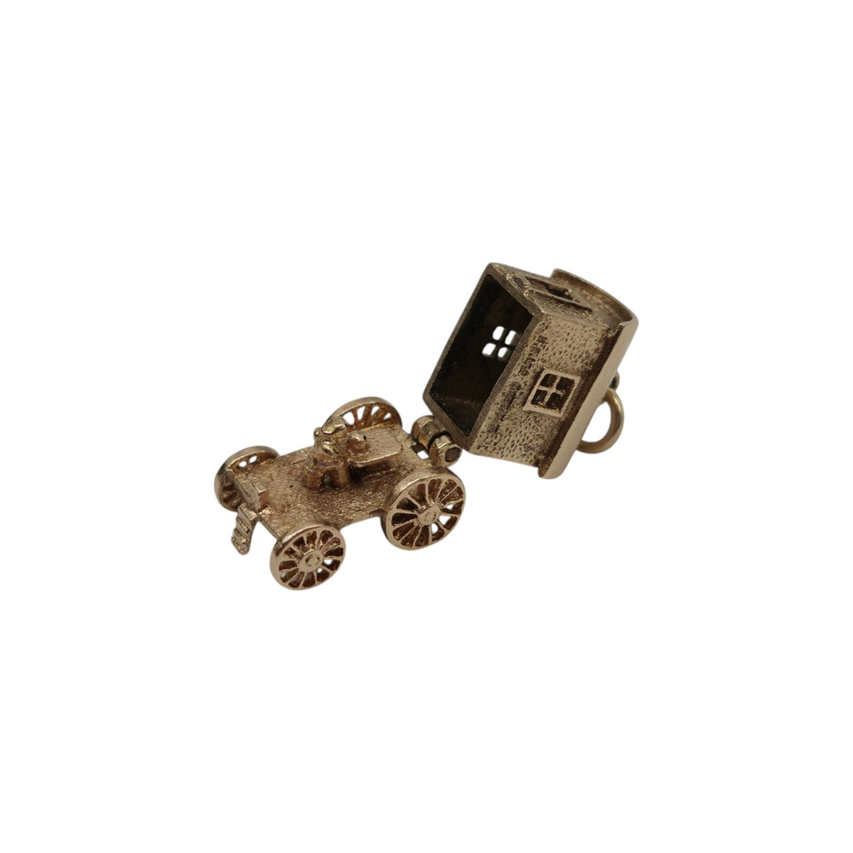 Heavy 9ct 375 Yellow Gold Gypsy Caravan Opening Charm 1963 L 1.5 cm 5.1 g.