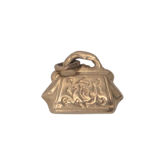 9ct 375 Yellow Gold Handbag Charm 1965 L 1.3 cm 0.6 g.