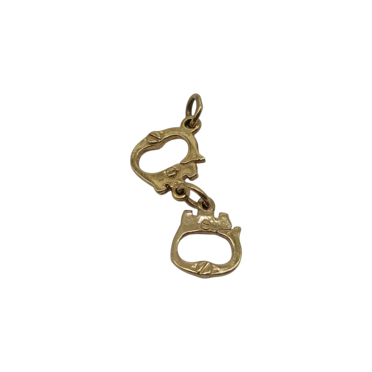 9ct 375 Yellow Gold Handcuffs Charm 1994 L 2.1 cm 1.3 g.