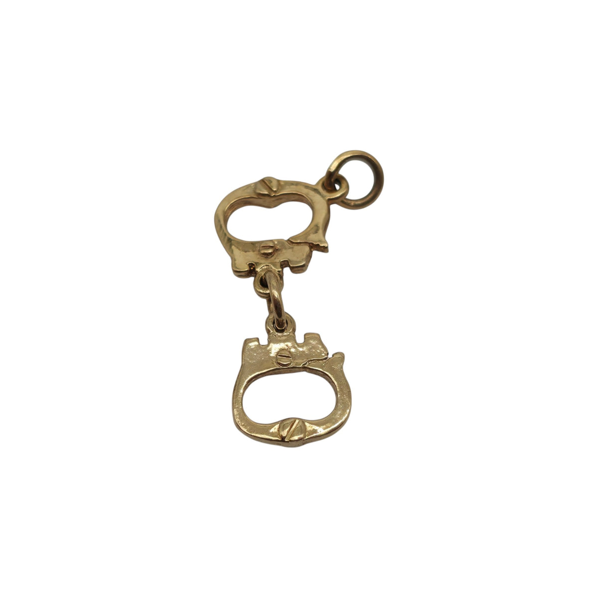 9ct 375 Yellow Gold Handcuffs Charm 1994 L 2.1 cm 1.3 g.