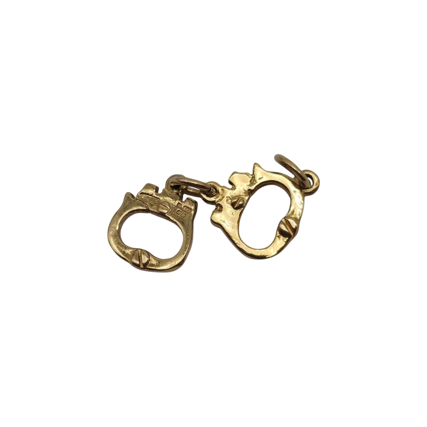 9ct 375 Yellow Gold Handcuffs Charm 1994 L 2.1 cm 1.3 g.