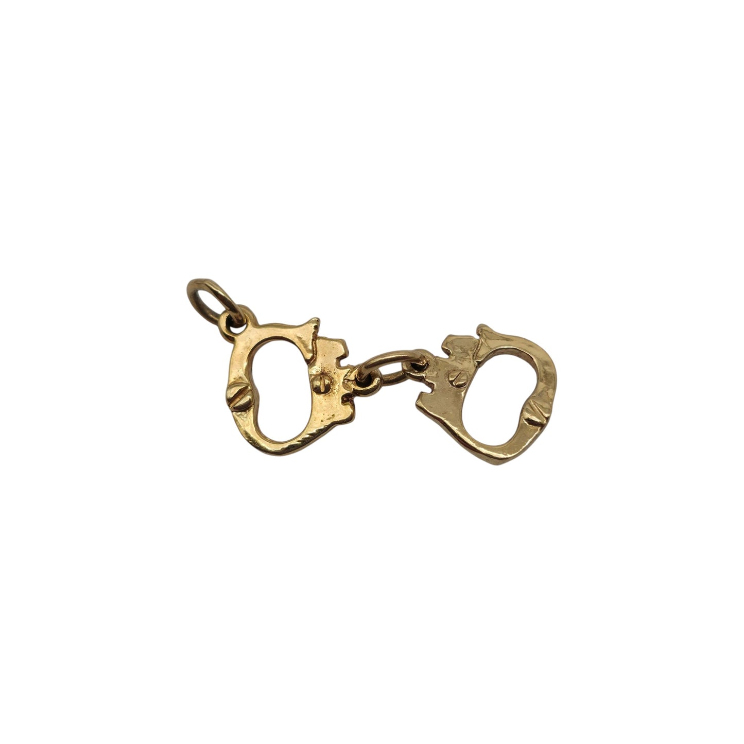 9ct 375 Yellow Gold Handcuffs Charm 1994 L 2.1 cm 1.3 g.