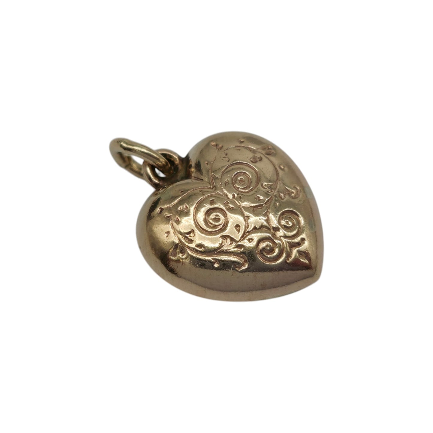 9ct 375 Yellow Gold Engraved Heart Charm 1978 L 1.2 cm 0.8 g.